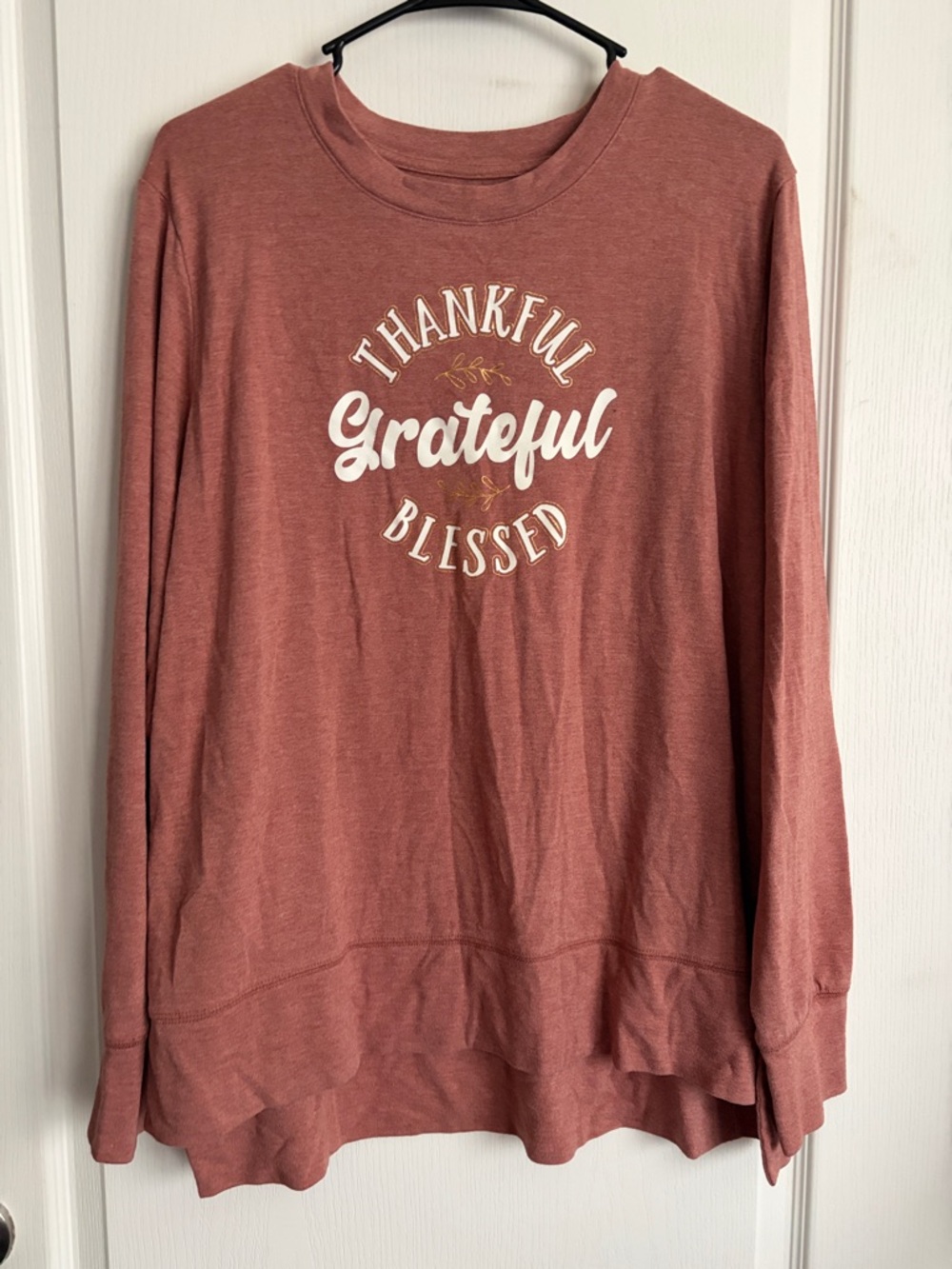 Thankful Grateful Blessed Long Sleeve Sweatshirt - it’s a rust color
